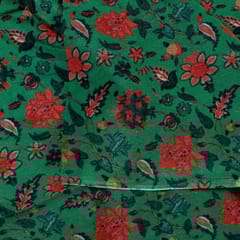 Green Colour Chinon Chiffon Kalamkari Digital Printed Fabric