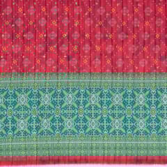Red Colour Embroiderd Georgette Pleated Printed Fabric with Green Border