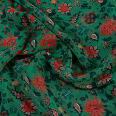 Green Colour Chinon Chiffon Kalamkari Digital Printed Fabric