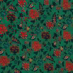 Green Colour Chinon Chiffon Kalamkari Digital Printed Fabric