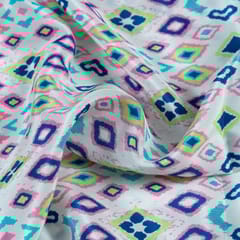 White Colour Pure Crepe Tribal Digital Printed Fabric