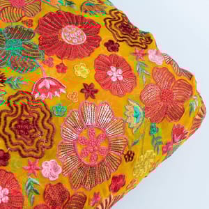 Mustard Colour Georgette MultiColour Thread Embroidered Fabric