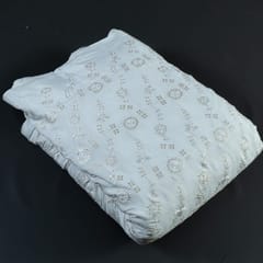 White Colour Dyeable Muslin With Thread and Sequin Embroidered Fabric