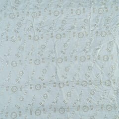 White Colour Dyeable Muslin With Thread and Sequin Embroidered Fabric