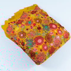 Mustard Colour Georgette MultiColour Thread Embroidered Fabric