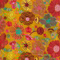 Mustard Colour Georgette MultiColour Thread Embroidered Fabric