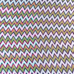 Rust and Blue Colour Georgette Satin ZigZag Printed Fabric