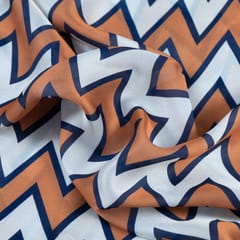 Rust and Blue Colour Georgette Satin ZigZag Printed Fabric