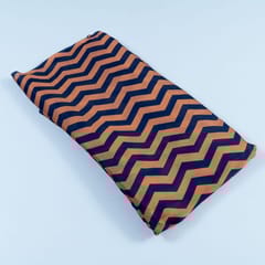 Rust and Blue Colour Georgette Satin ZigZag Printed Fabric