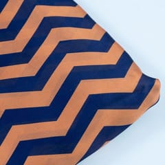 Rust and Blue Colour Georgette Satin ZigZag Printed Fabric
