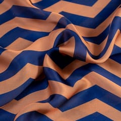 Rust and Blue Colour Georgette Satin ZigZag Printed Fabric