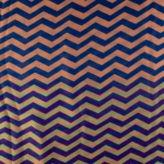 Rust and Blue Colour Georgette Satin ZigZag Printed Fabric