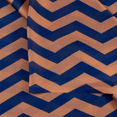 Rust and Blue Colour Georgette Satin ZigZag Printed Fabric