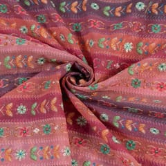 Pink Georgette Digital Print with Embroidered Fabric