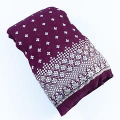 Wine Colour Pleated Georgette Embroidered Fabric