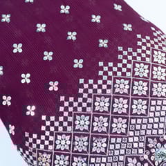 Wine Colour Pleated Georgette Embroidered Fabric