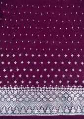 Wine Colour Pleated Georgette Embroidered Fabric