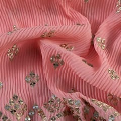 Pink Colour Georgette Pleat Embroidered Fabric