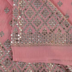 Pink Colour Georgette Pleat Embroidered Fabric