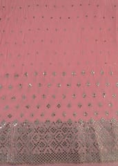 Pink Colour Georgette Pleat Embroidered Fabric