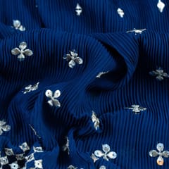 Navy Blue Colour Pleated Georgette Embroidered Fabric