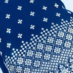 Navy Blue Colour Pleated Georgette Embroidered Fabric