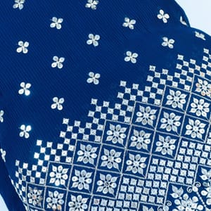 Navy Blue Colour Pleated Georgette Embroidered Fabric