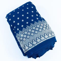 Navy Blue Colour Pleated Georgette Embroidered Fabric