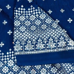 Navy Blue Colour Pleated Georgette Embroidered Fabric