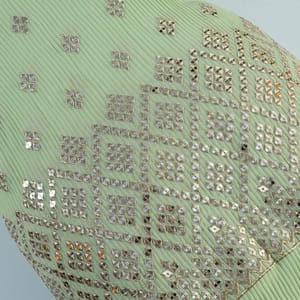 Pista Colour Georgette Pleat Embroidered Fabric