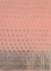 Peach Colour Georgette Pleat Embroidered Fabric
