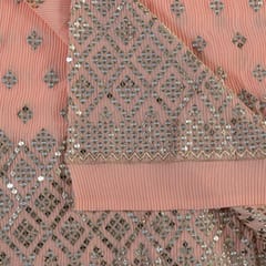 Peach Colour Georgette Pleat Embroidered Fabric