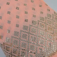 Peach Colour Georgette Pleat Embroidered Fabric