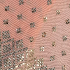 Peach Colour Georgette Pleat Embroidered Fabric