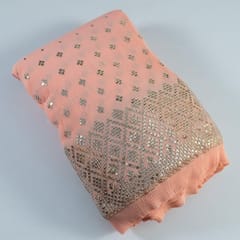 Peach Colour Georgette Pleat Embroidered Fabric