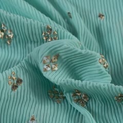 Sea Green Colour Georgette Pleat Embroidered Fabric