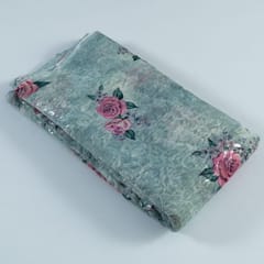 Sea Green Colour Poly Organza Embroidery Digital Print fabric