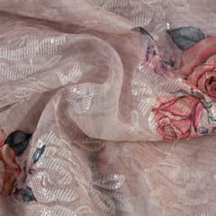 Beige Colour Poly Organza Embroidery Digital Print fabric