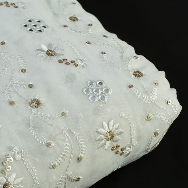 Georgette Faux Mirror Embroidered Fabric