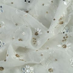 Georgette Faux Mirror Embroidered Fabric