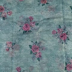 Sea Green Colour Poly Organza Embroidery Digital Print fabric