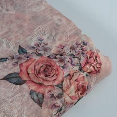 Beige Colour Poly Organza Embroidery Digital Print fabric