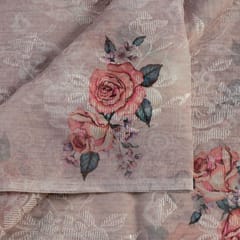 Beige Colour Poly Organza Embroidery Digital Print fabric