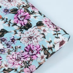 Sky Blue Colour Armani Satin Digital Printed Fabric