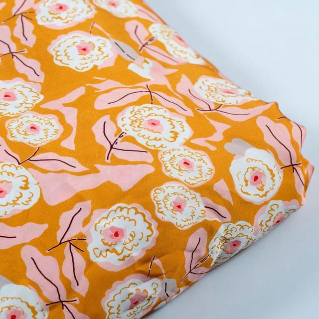 Yellow Colour Armani Satin Digital Printed Fabric