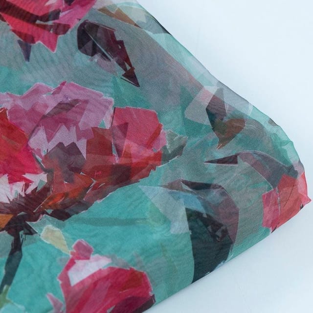 Firozi Colour Organza Digital Printed Fabric