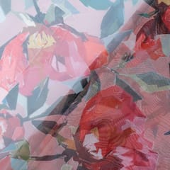Peach Colour Organza Digital Printed Fabric