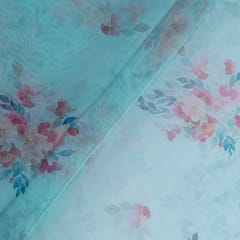 Light Firozi Colour Organza Digital Printed Fabric