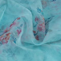 Light Firozi Colour Organza Digital Printed Fabric