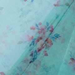 Sea Green Colour Organza Digital Printed Fabric